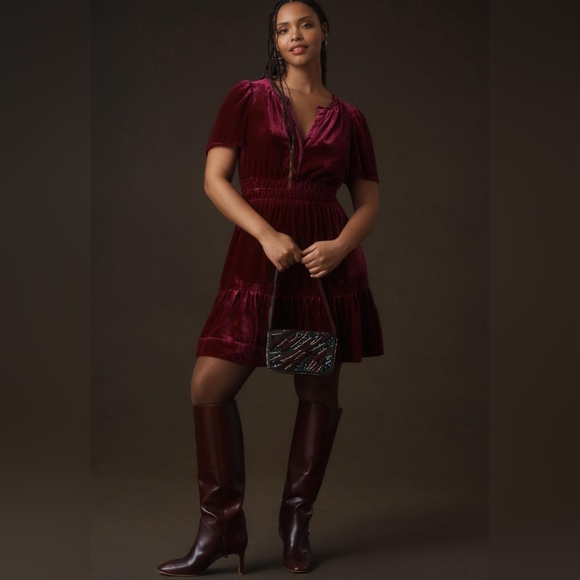 ANTHROPOLOGIE Somerset Mini Dress Velvet in Wine, size S - Picture 6 of 7